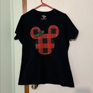 Disney Black Tee with Red Plaid Mouse Design XL